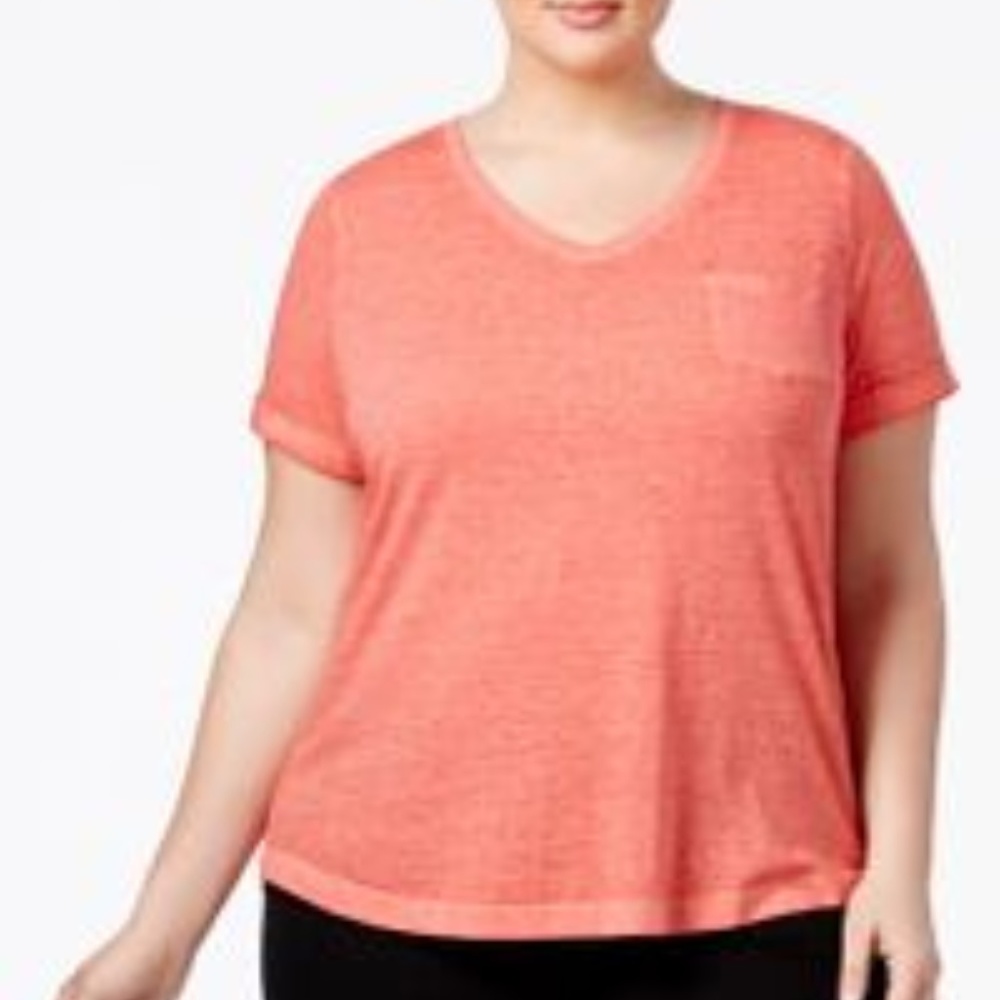 Style & Co Peach Zing V-Neck Burnout Pocket Tee
